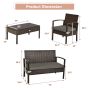 4-Piece Patio Rattan Cushioned Furniture Set with Loveseat and Table