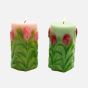 Unscented Wax Tulip Engraved Pillar Candle, Large - Assorted