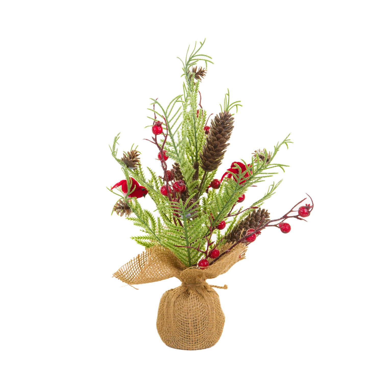 Green and Red Pvc Christmas Tree Cardinals and Berries, Pack of 4