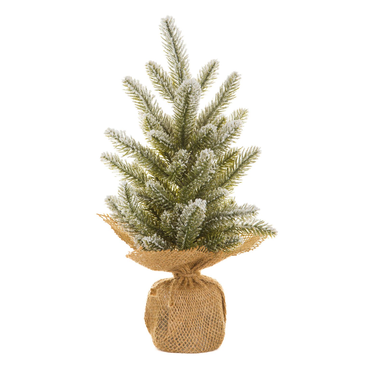Sapins de Noël verts et blancs givrés en PVC avec base en toile de jute, ensemble de 4