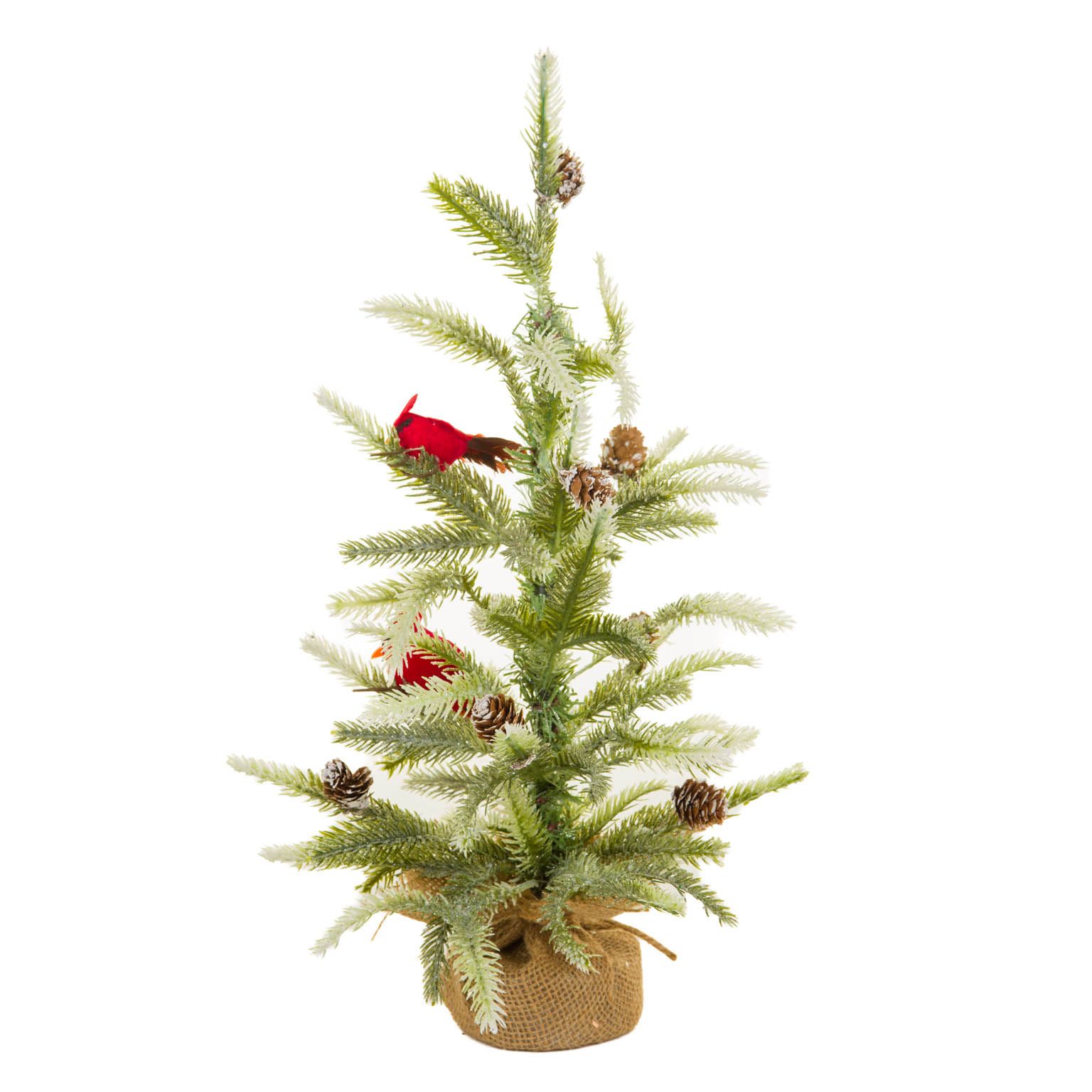 Sapin de Noël vert et blanc en PVC avec cardinaux et pommes de pin, ensemble de 2