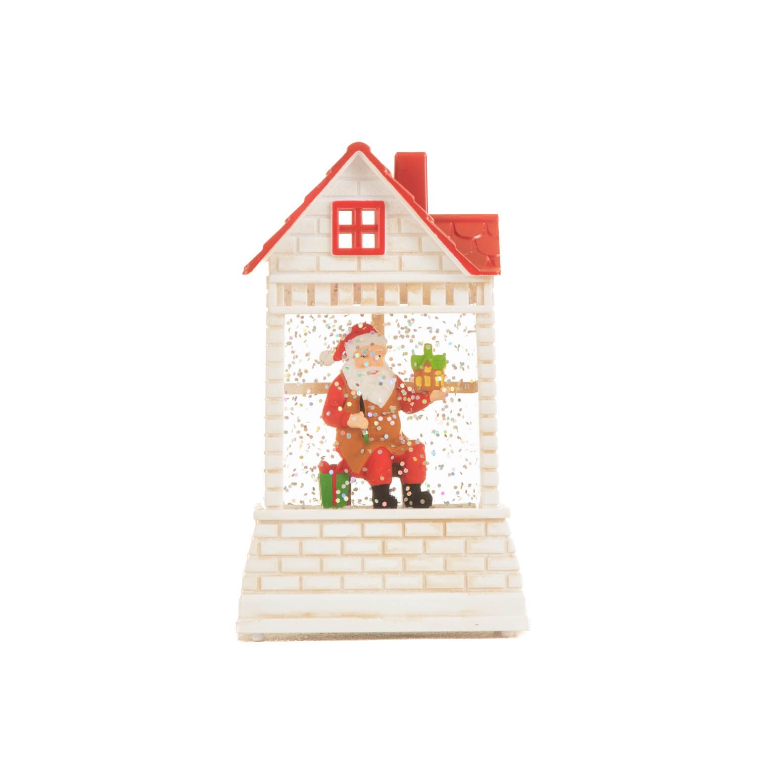 Mini White and Red Plastic Brick House Warm White LED Snow Globe Carolers, Pack of 3