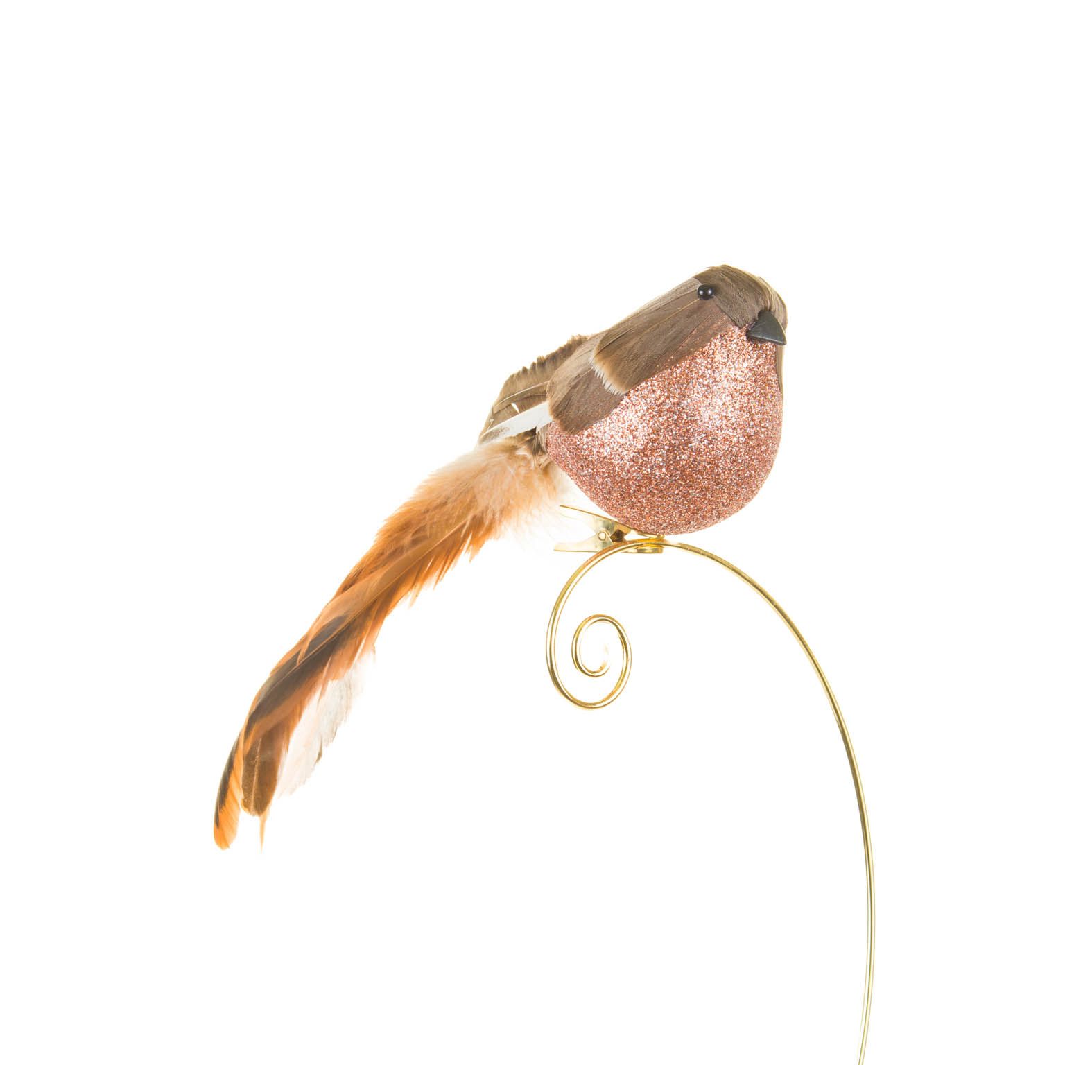 Oiseaux bruns et cuivre en mousse duveteuse à clipser longue queue, ensemble de 6