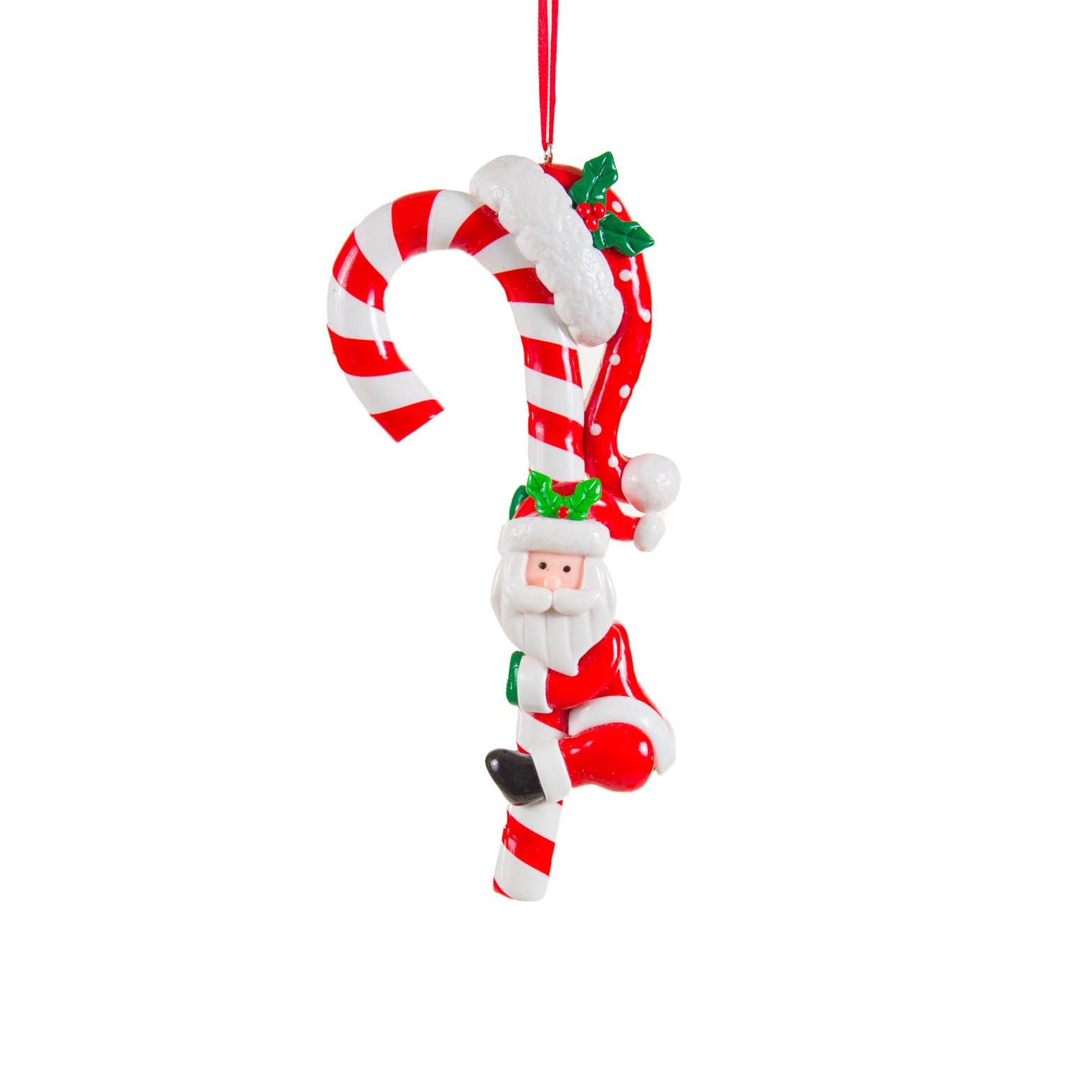 White and Red Clay Candycane Ornament Santa Claus, Pack of 10