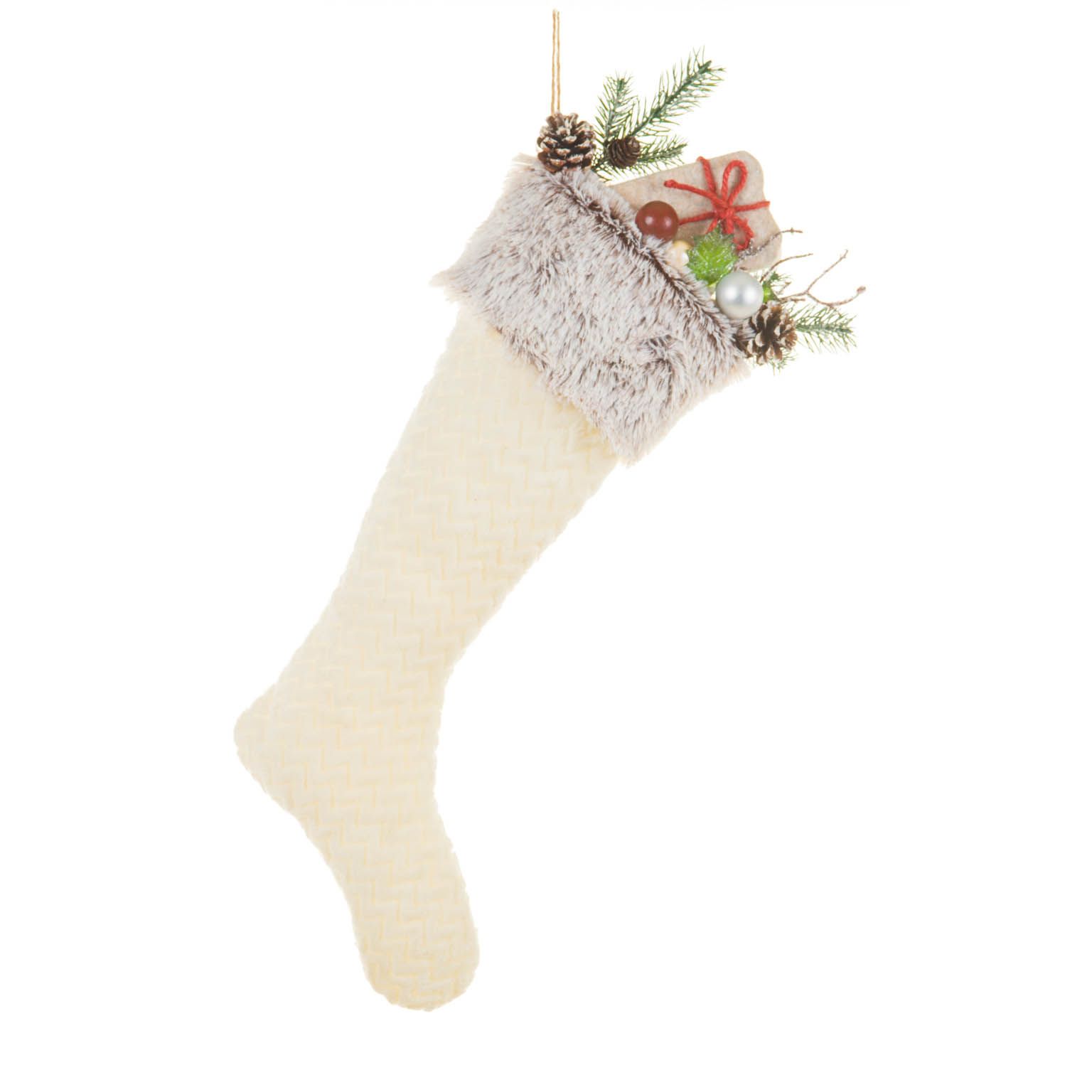 Bas de Noël suspendus en tissu blanc et gris remplis de cadeaux, ensemble de 2