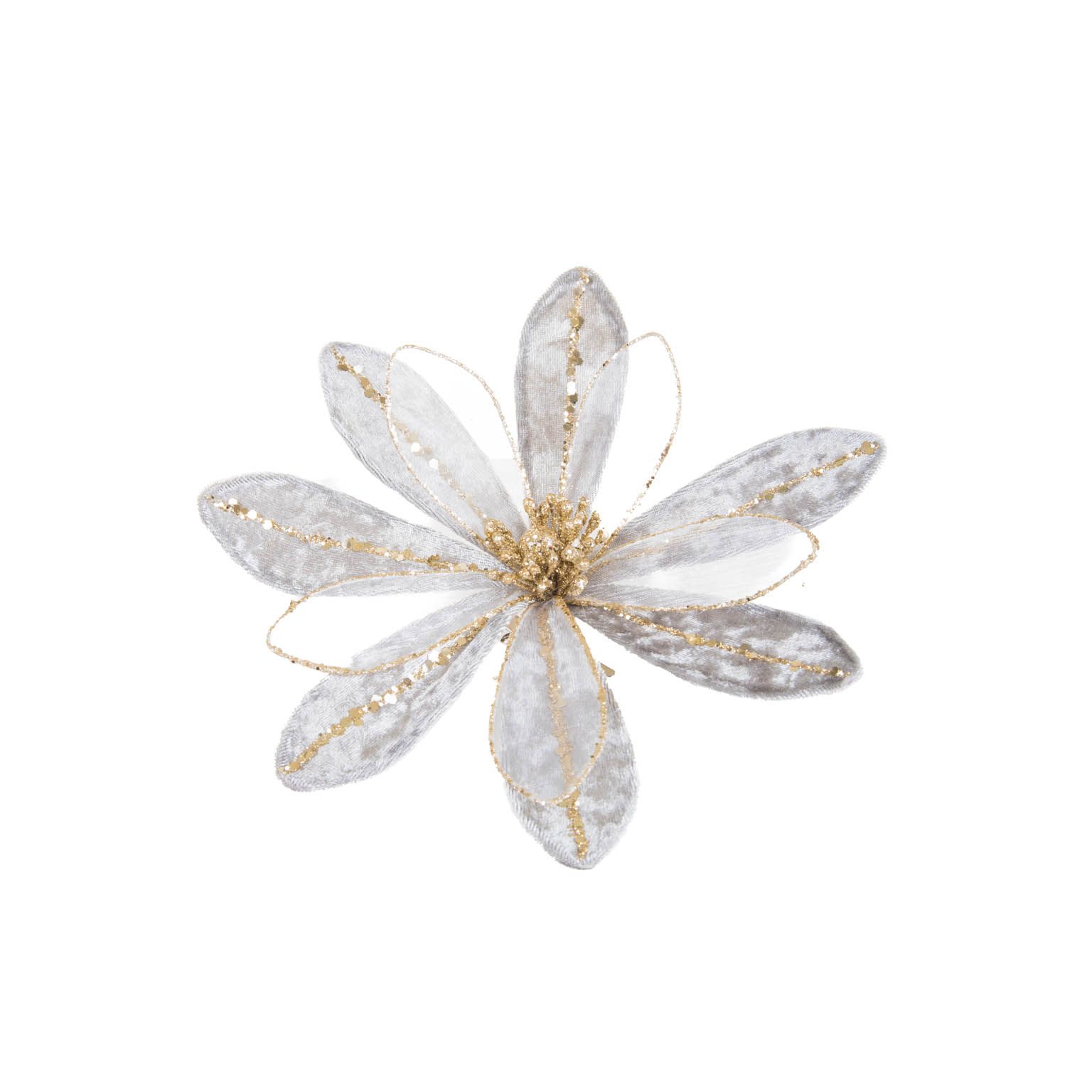 Picks d’arbre en tissu gris et or avec gardénia, ensemble de 4