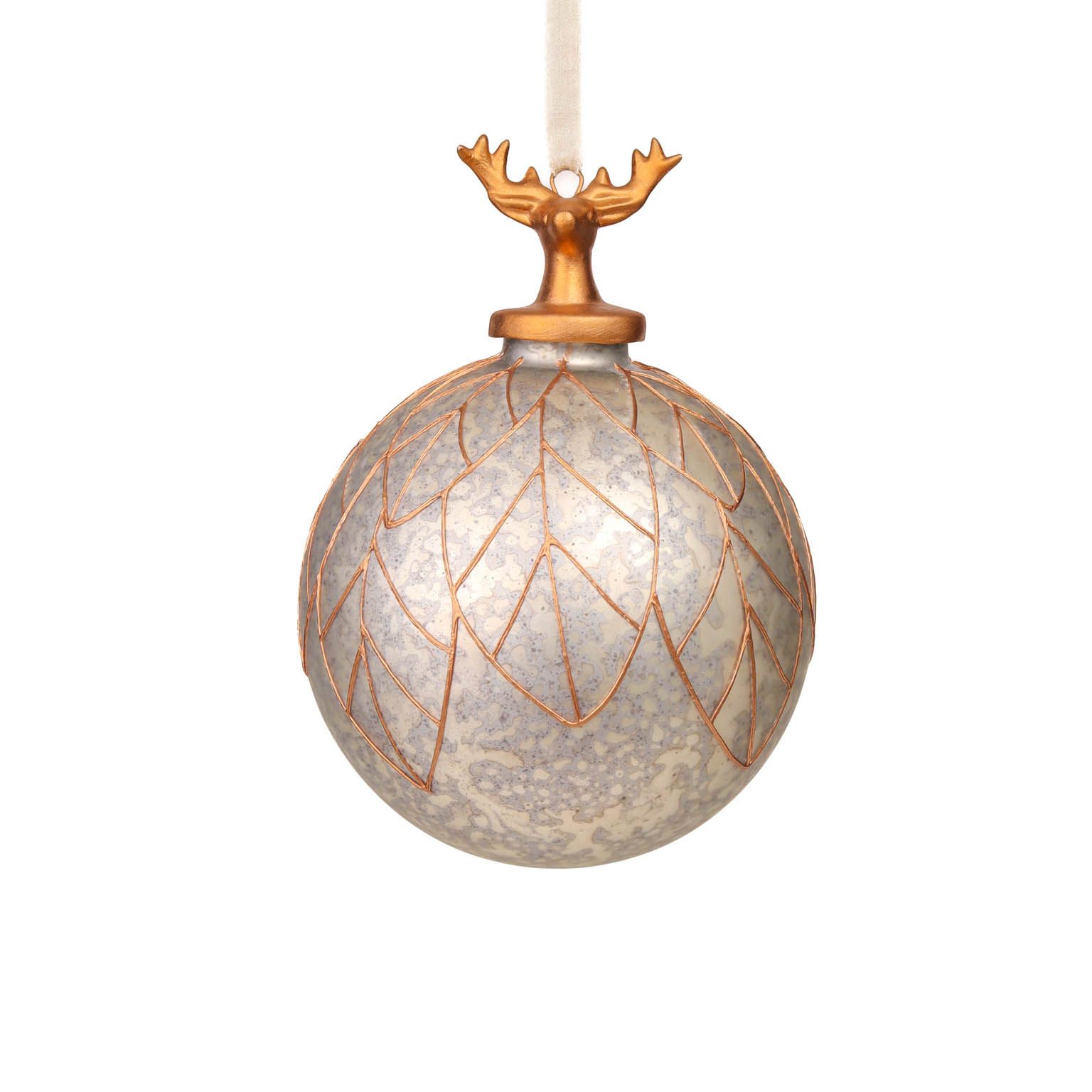 Ornements têtes de cerfs suspendus en porcelaine grise et or marbrée, ensemble de 3