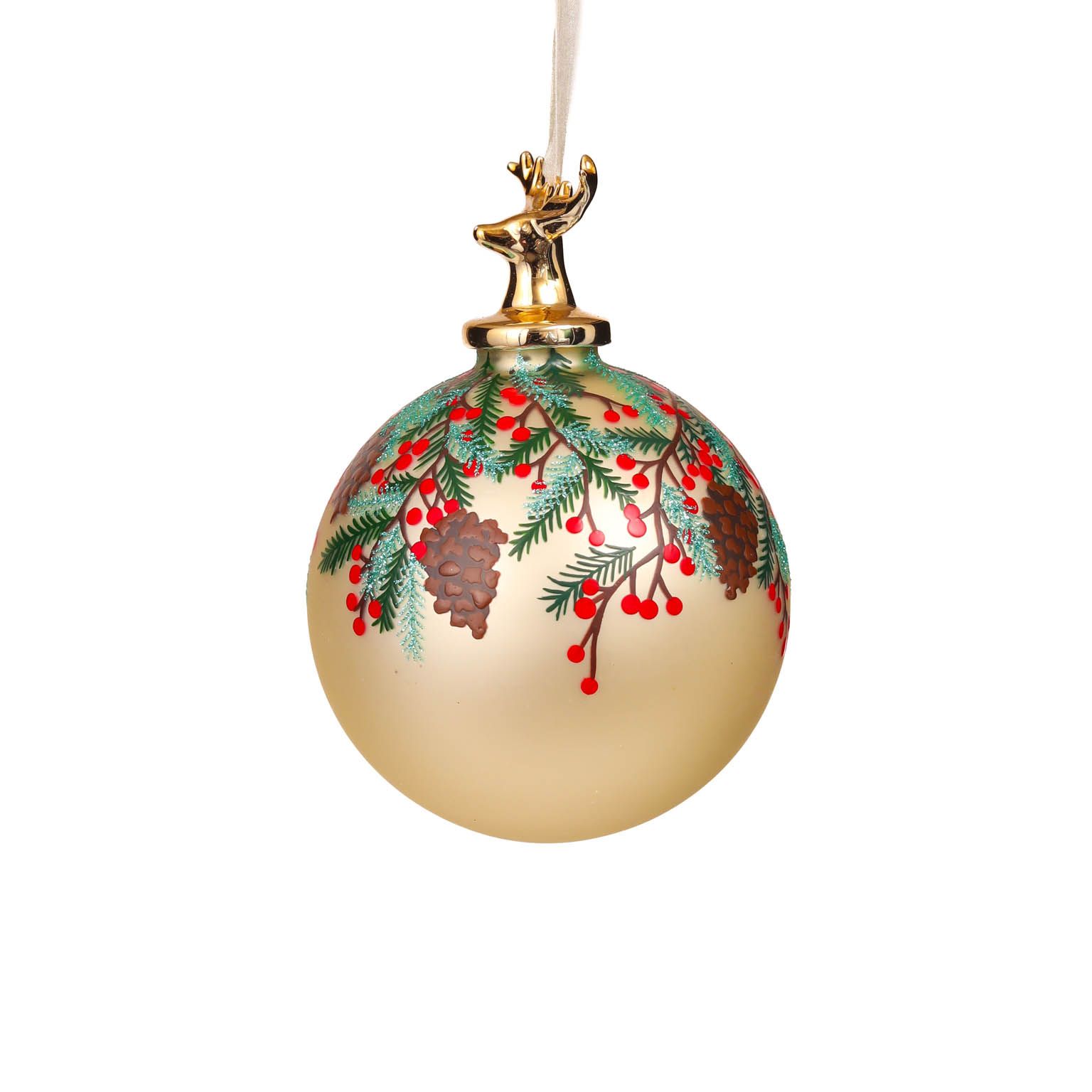 Beige and Green Porcelain Festive Ornament Spray, Pack of 2
