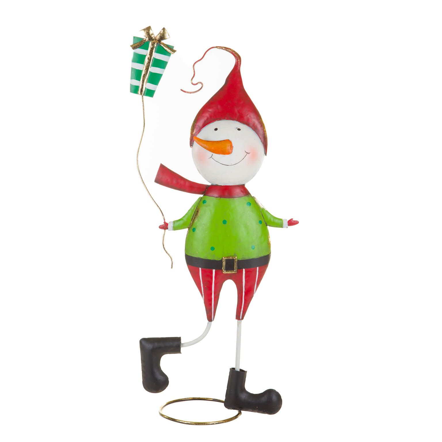 Cime de sapin bonhomme de neige suspendue en métal rouge et vert