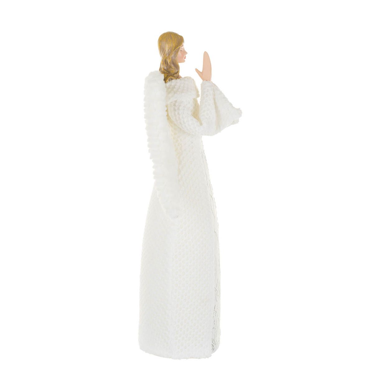 White Poly Praying Angel LED Figurine with Fluffy Wings