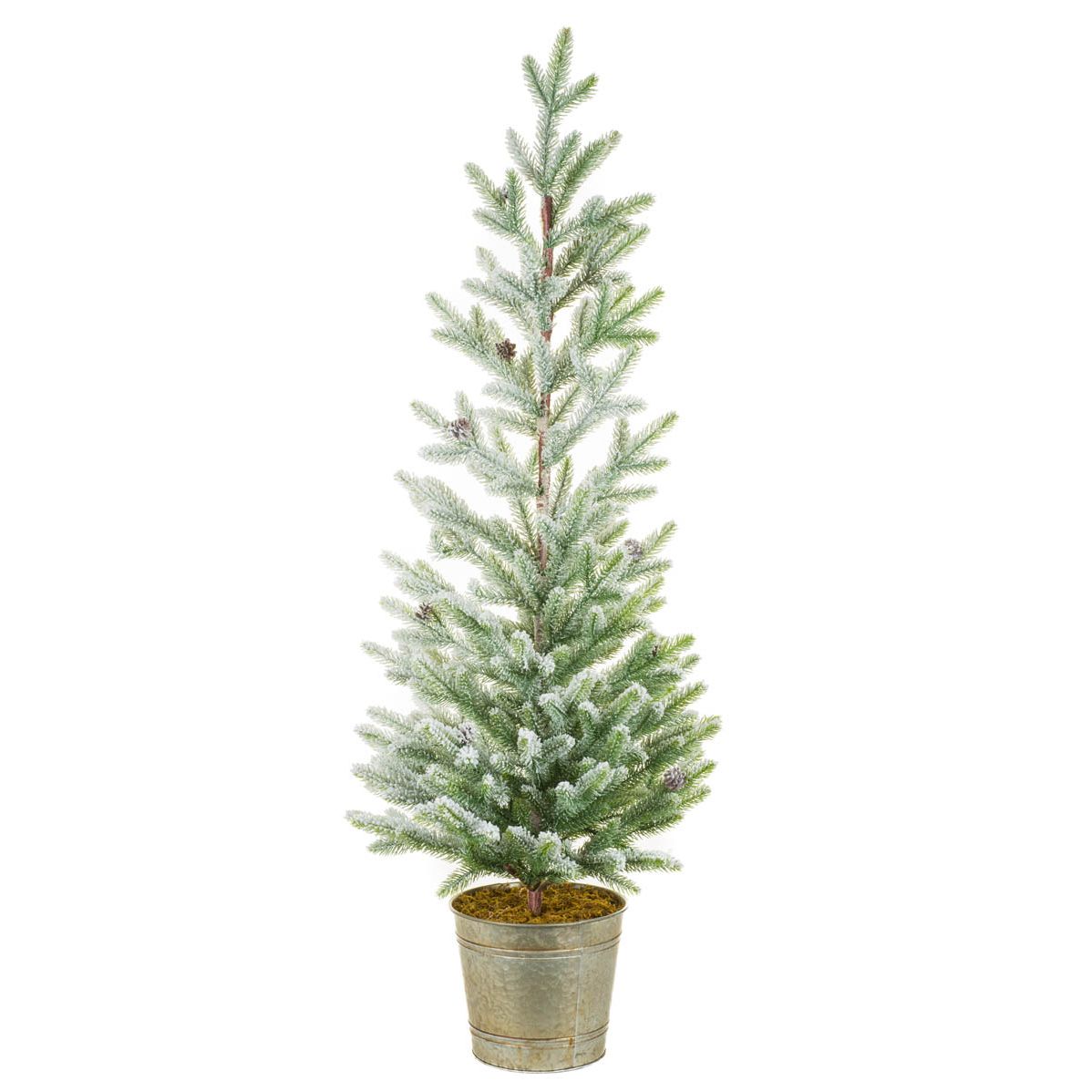 Sapin épicéa floqué vert en plastique avec base seau