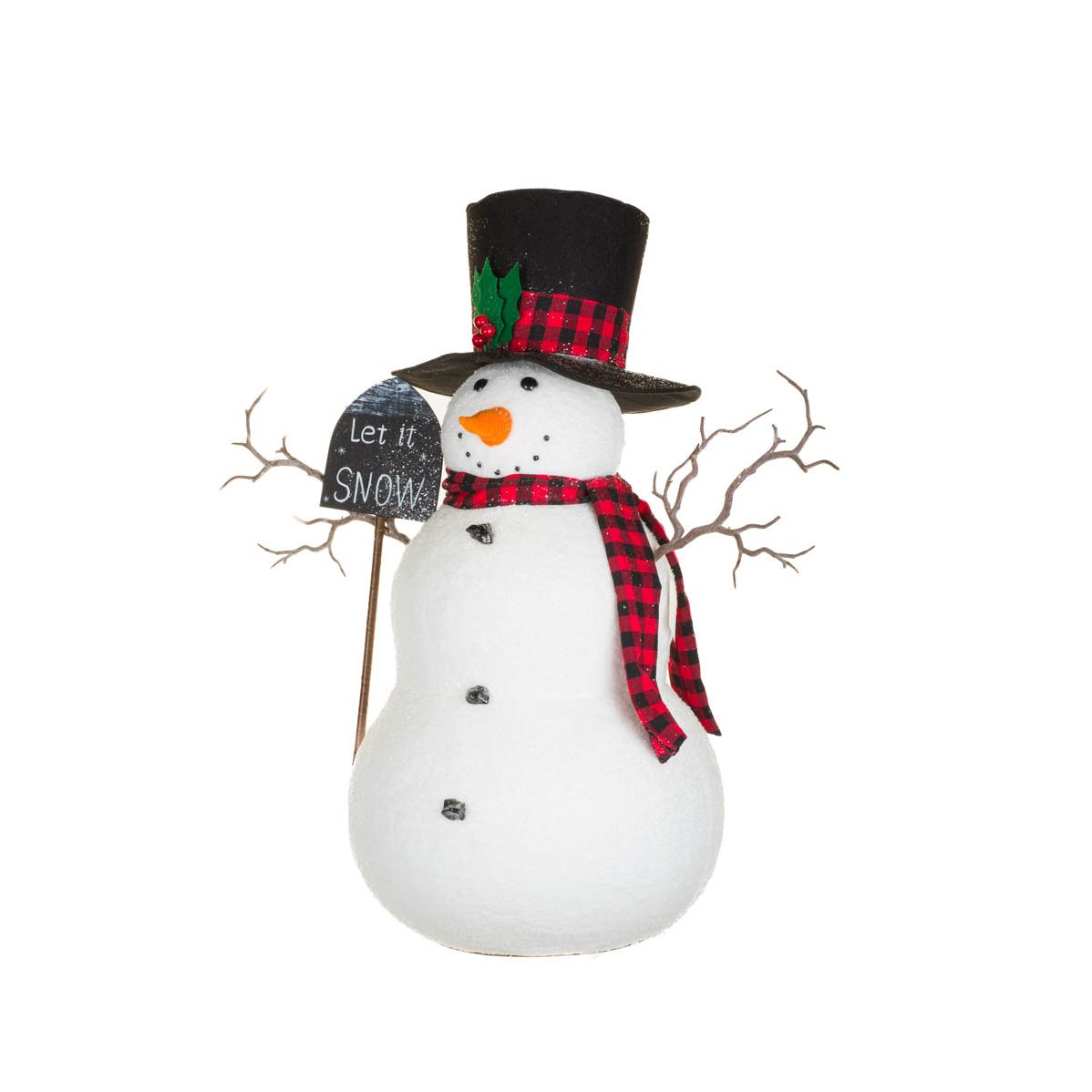 Figurine bonhomme de neige suspendue en tissu blanc et noir scintillant « Let it Snow »