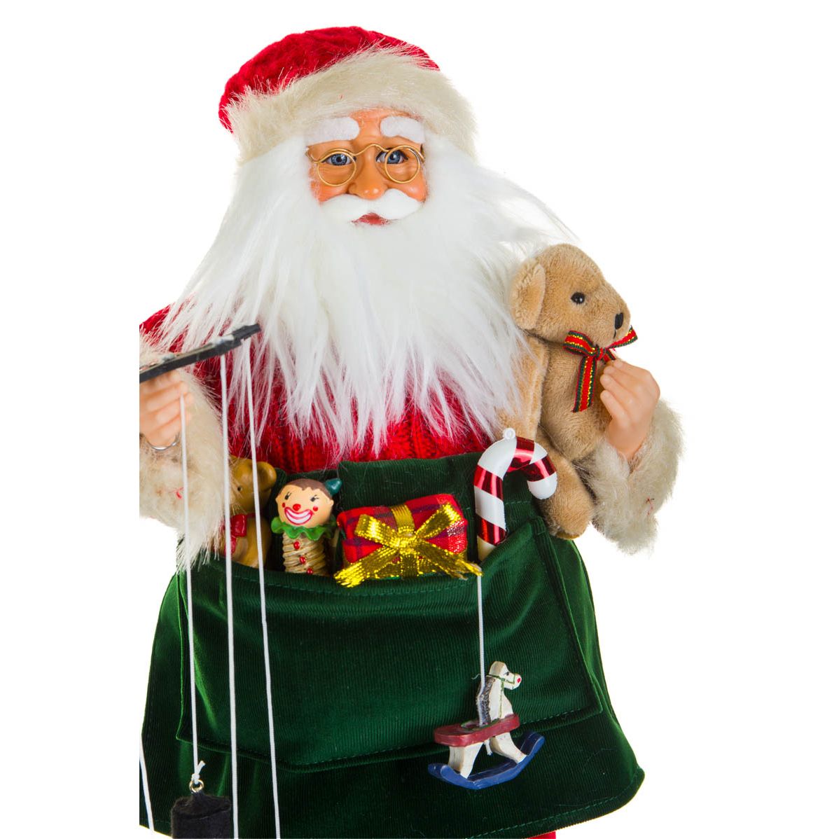 Red and Green Fabric Toymaker Santa Figurine with Puppets