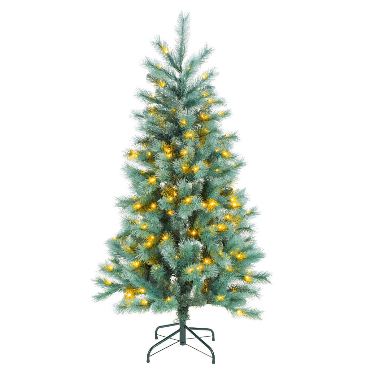 Sapin de Noël en épicéa vert en PVC avec DEL blanc chaud 319 pointes et base en métal
