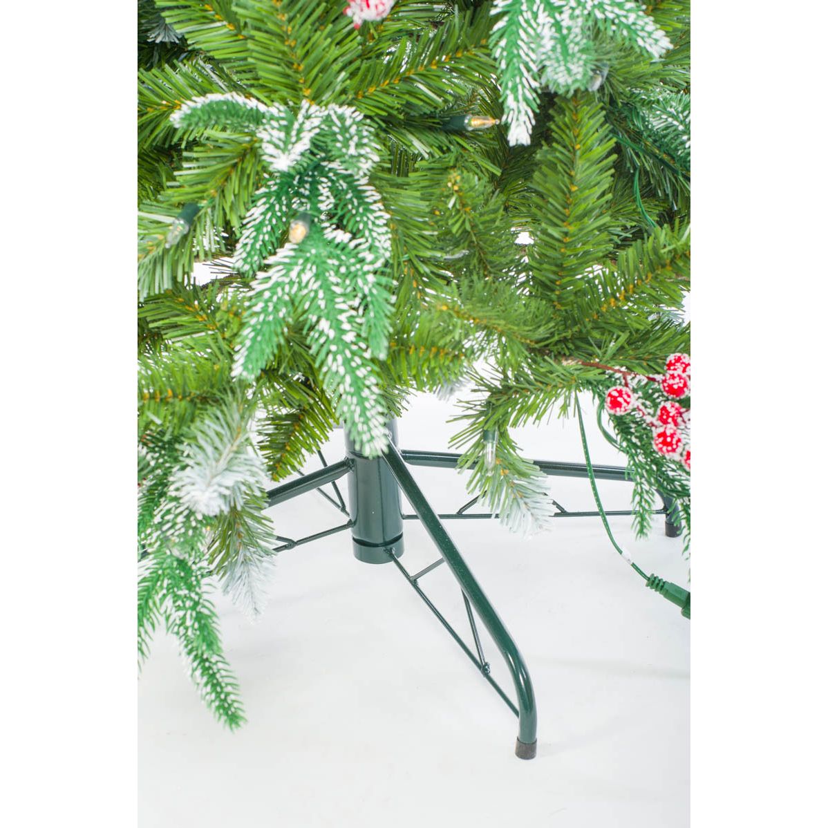 Sapin de Noël mixte épicéa vert et rouge en PVC/PE avec DEL blanc chaud et houx