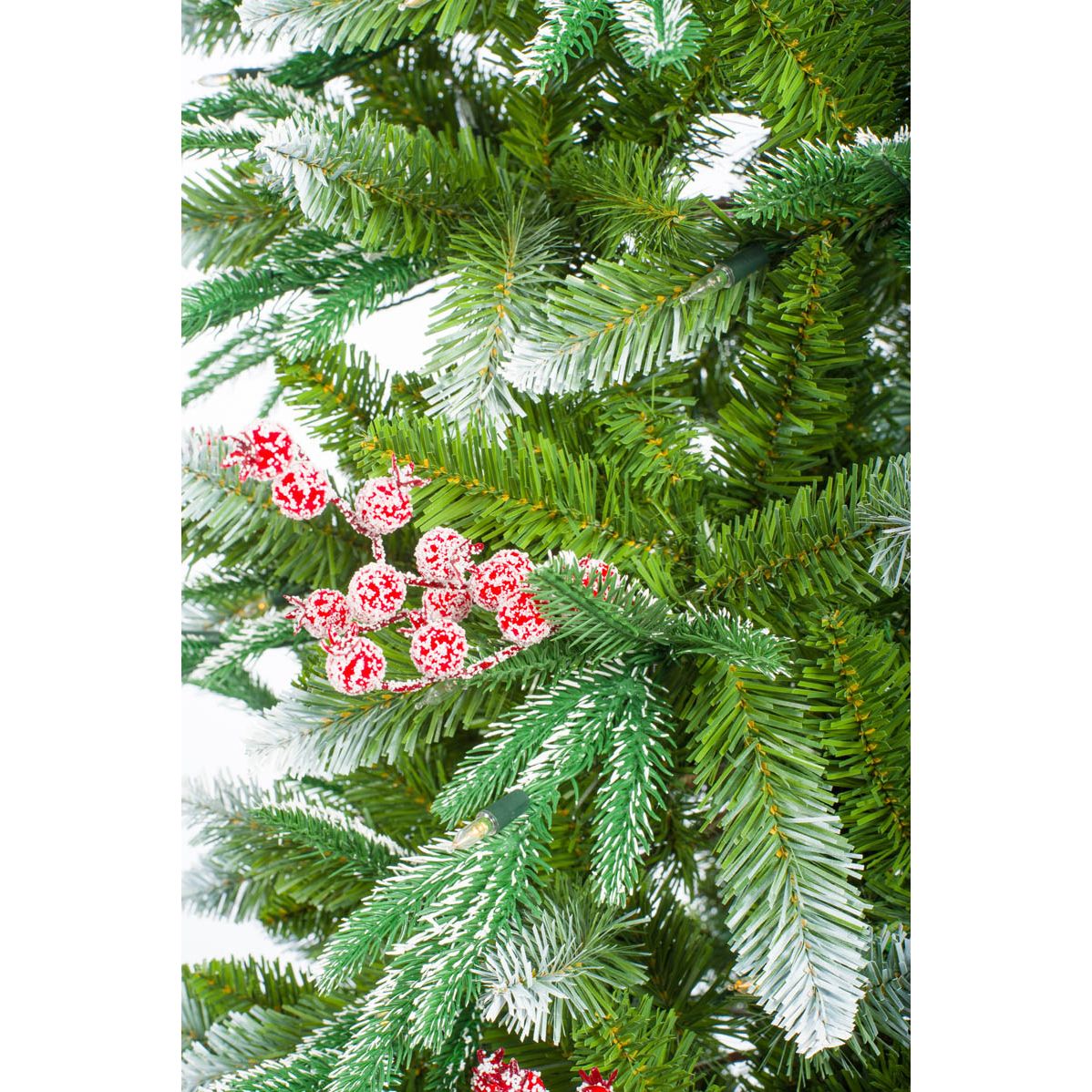 Sapin de Noël mixte épicéa vert et rouge en PVC/PE avec DEL blanc chaud et houx