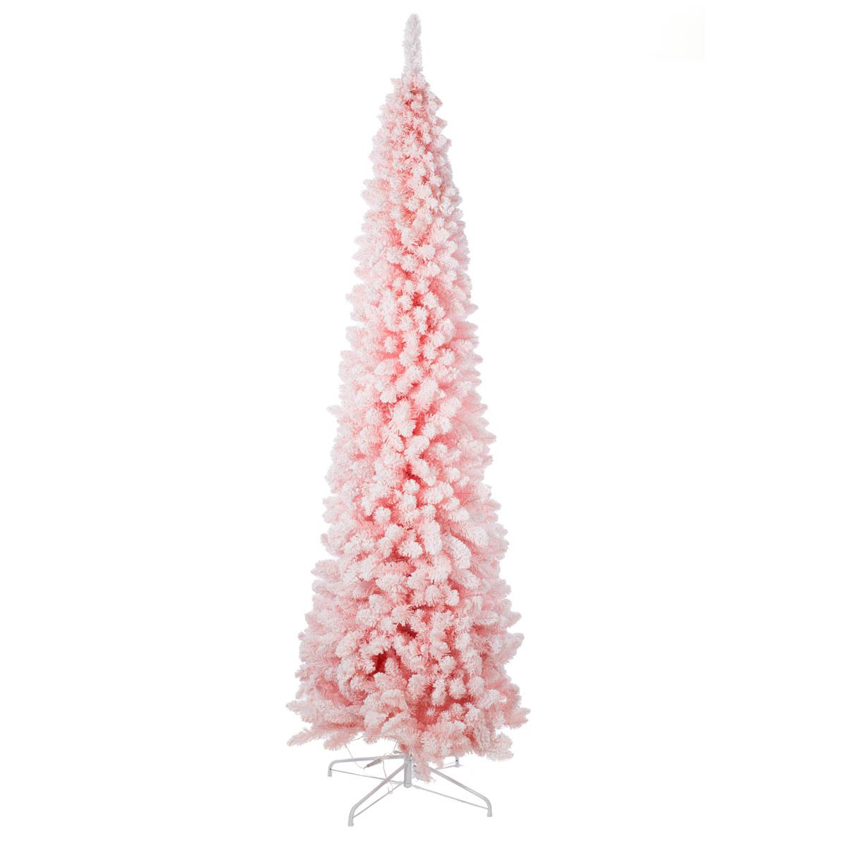 Flocked Pink Plastic Fir Warm White LED Tree with Metal Base