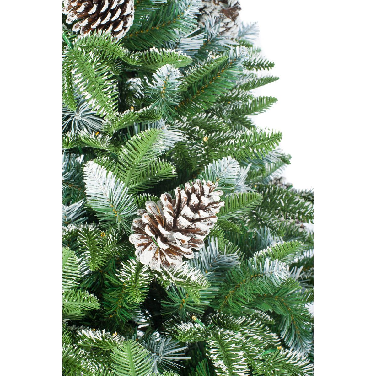 Blue Pvc/Pe Mixed Spruce Warm White LED Christmas Trees Frosted Pinecones