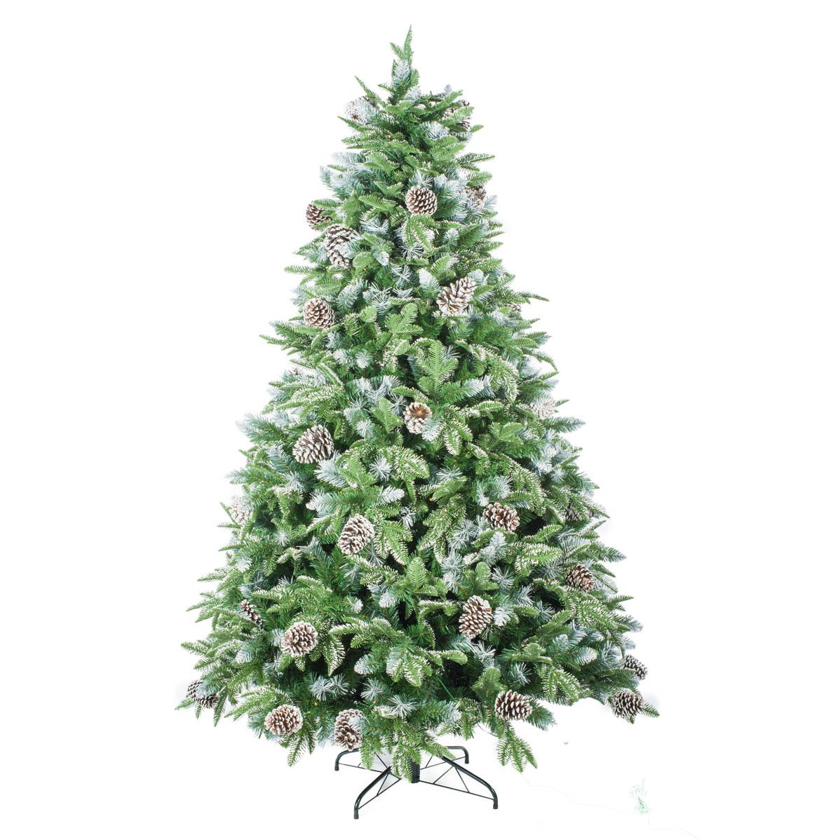 Blue Pvc/Pe Mixed Spruce Warm White LED Christmas Trees Frosted Pinecones