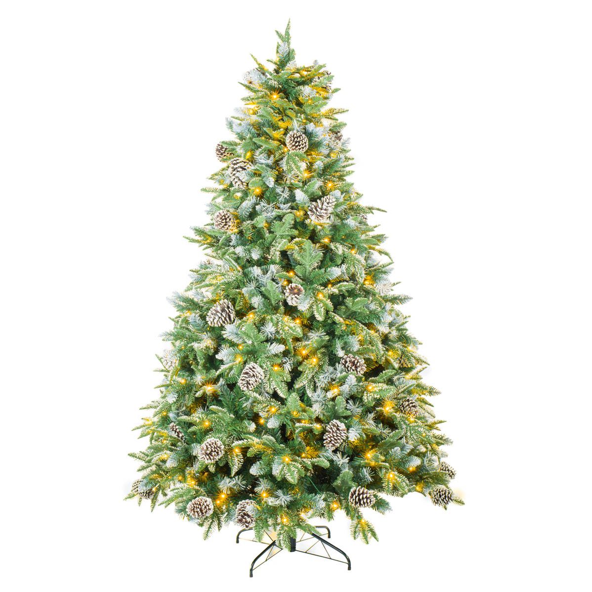 Blue Pvc/Pe Mixed Spruce Warm White LED Christmas Trees Frosted Pinecones