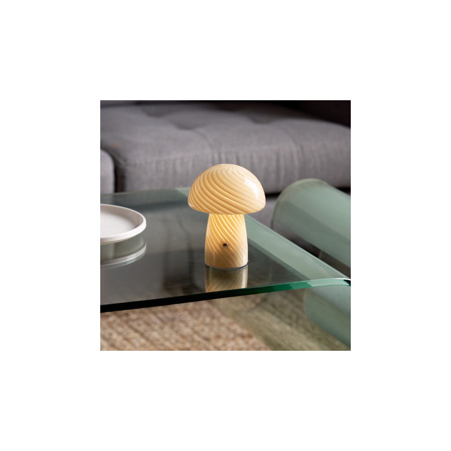 Humber Mini Cordless Glass Mushroom Lamp - Butter