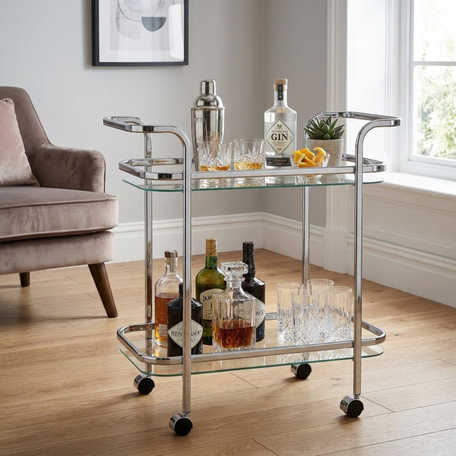 Serena Bar Cart - Chrome