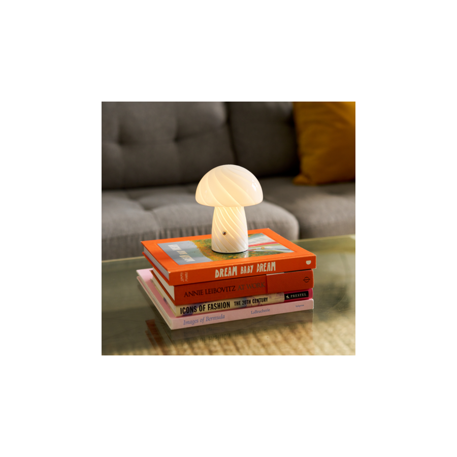 Humber Mini Cordless Glass Mushroom Lamp - White