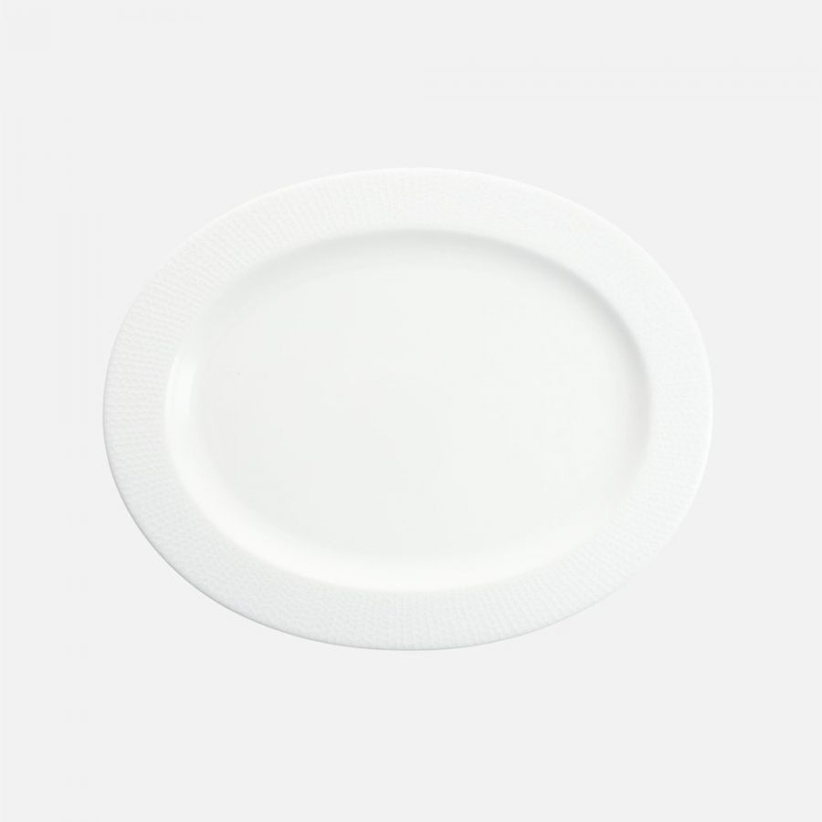 Amanda White Embossed Oval Platter - 14"