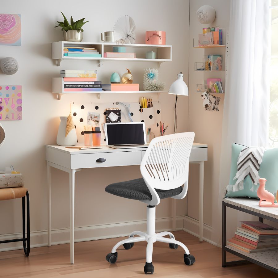 Chaise de bureau en maille  - Gris et blanc