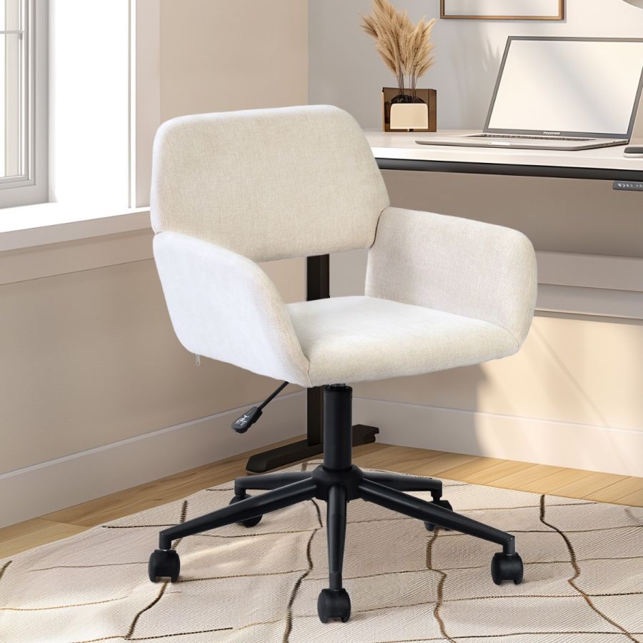 Chaise de bureau pivotante réglable avec accoudoirs en tissu chenille beige