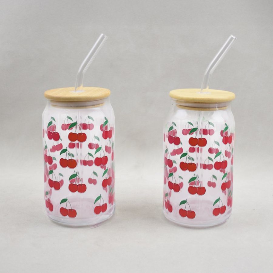 JS Gourmet Glasses with Cherries decal, Set of 2