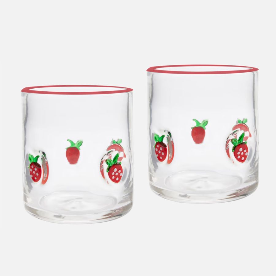 JS Gourmet Embedded Double Old Fashion Glasses, Set of 2 - Strawberry 