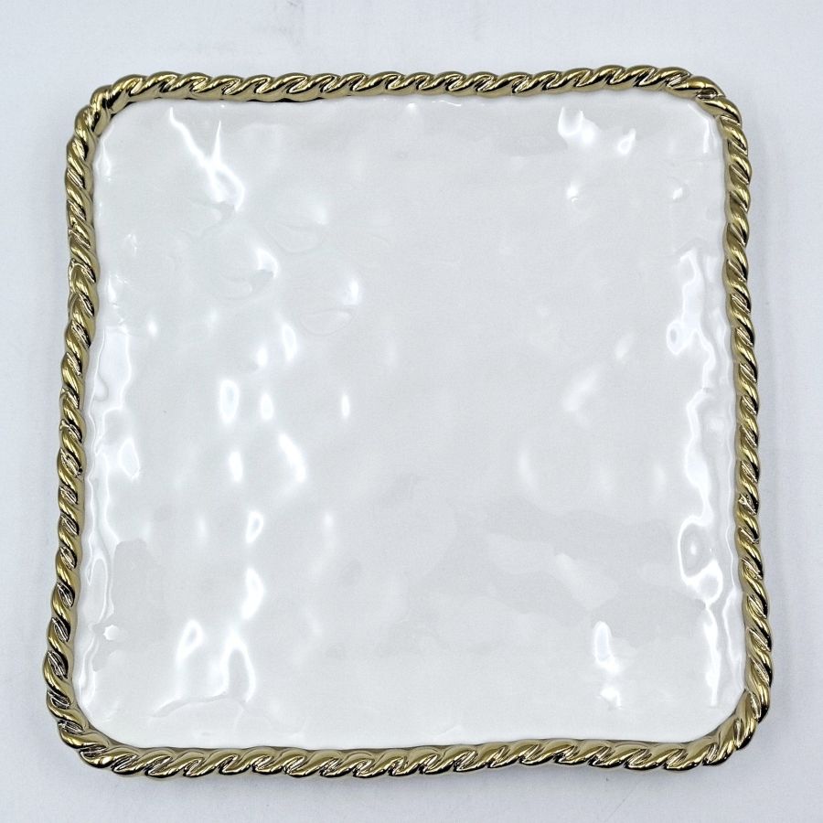 Elegance Gold Bead Square Appetizer Plate