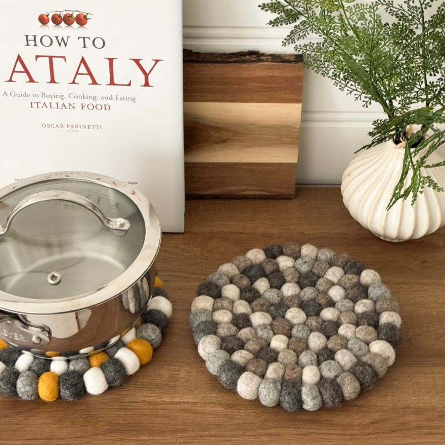 Wool Felt Ball Trivet by Torre & Tagus - Natural