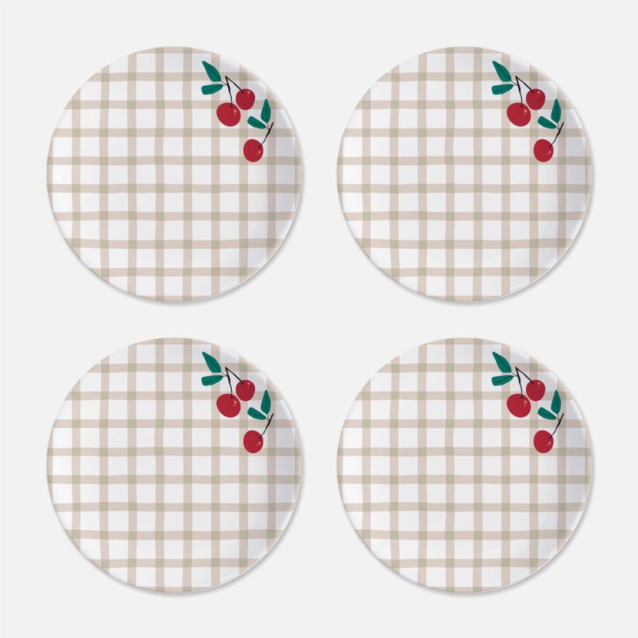S&Co Cherries Melamine Dinner Plates, Set of 4