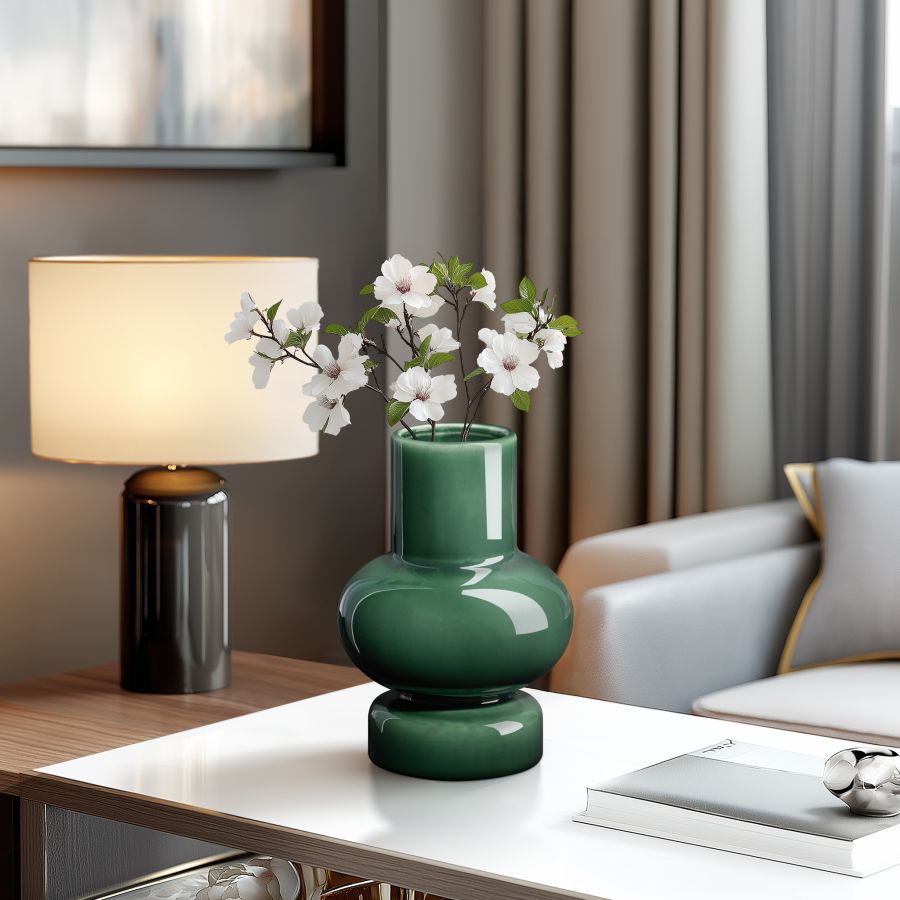 Single Bulb Ceramic Vase, 8" - Green