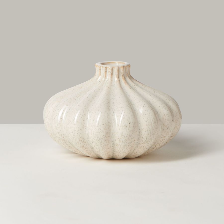 Torre & Tagus Allium Gourd Vase -  3", White Glaze
