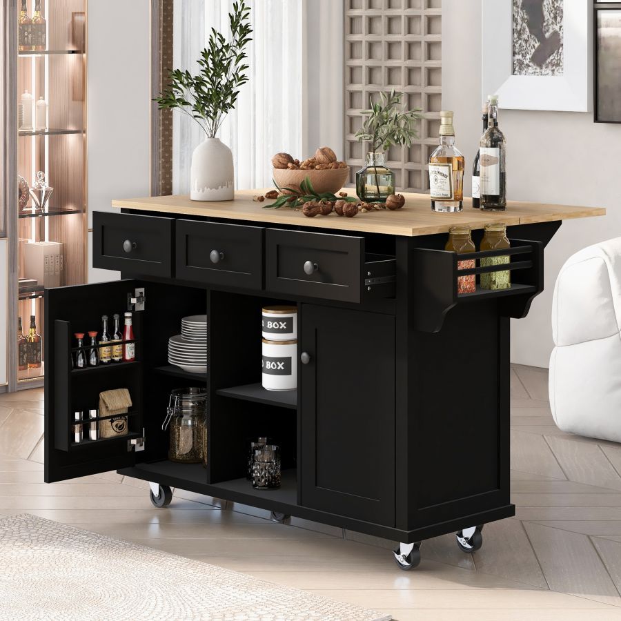 Kitchen Island Cart with Wheels - Black