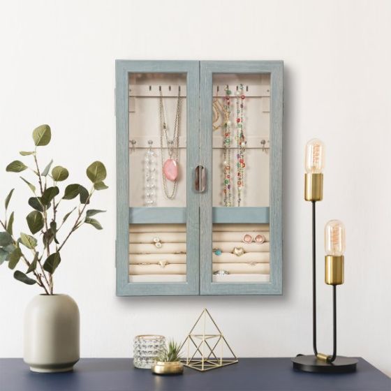 Mele and Co Leia Oceanside Hanging Jewellery Cabinet - Grey