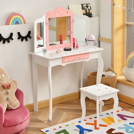 Coiffeuse princesse pour enfants avec tabouret
