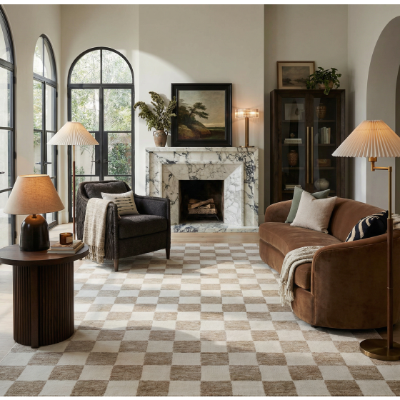 Roxie Tapis d’intérieur contemporain à carreaux - Beige