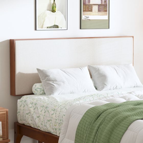 King Size Adjustable Bamboo Headboard with Linen Upholstery
