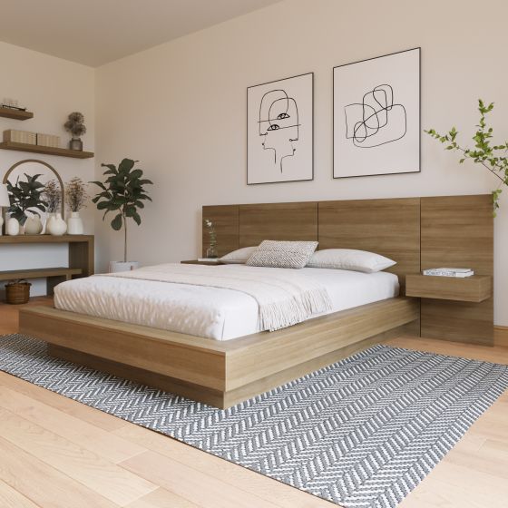 Nina 4-Piece Platform Bedroom Set With Floating Nightstand - Brown Oak