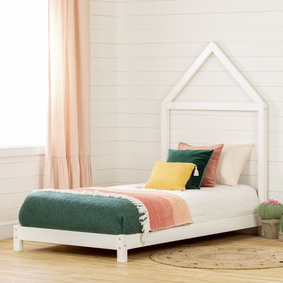 Sweedi Twin Solid Wood Bed with Headboard in Pure White by South Shore Furniture