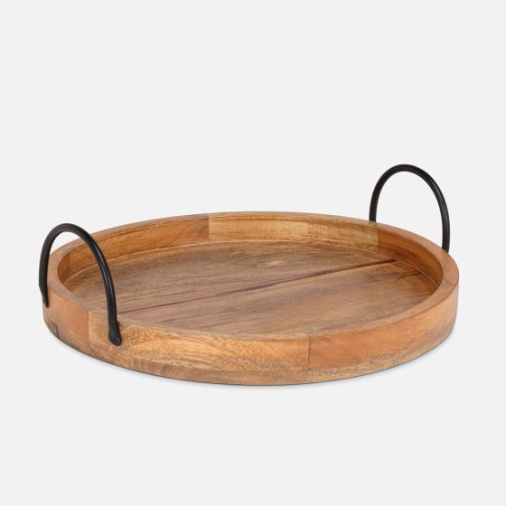 Abbott Wooden Round Tray With Handles, 14 inch 