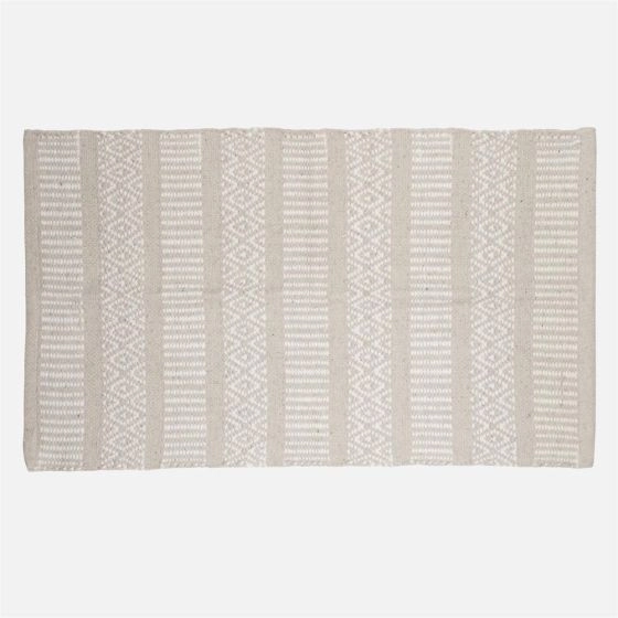 Accent Rug, Stripe Design with Fringe - Natural / White