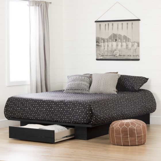 Harlow Full/Queen Platform Bed with drawer Black Oak