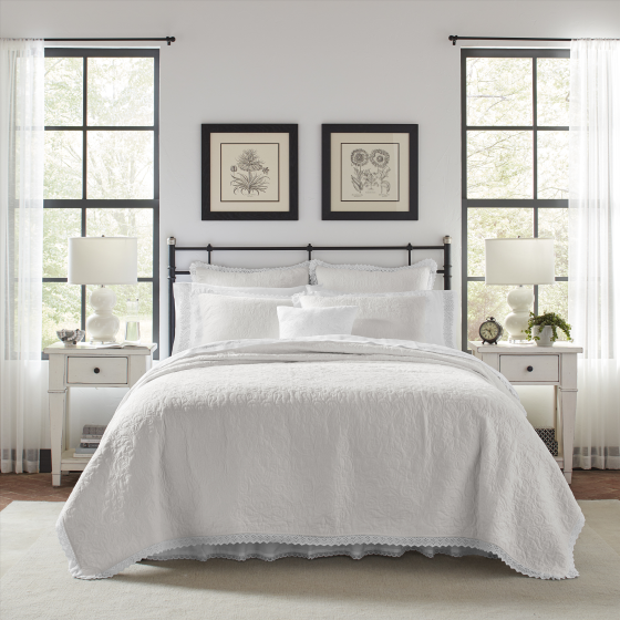 Laura Ashley Heirloom Crochet Cotton White Quilt Set