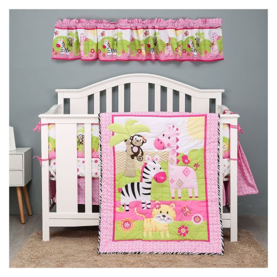 4-Piece Newborn Crib Bedding Set - Pink Giraffe