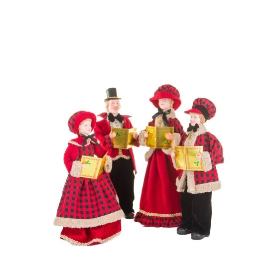 Set of 4 Plaid Red and Black Plastic Classic Caroler Set Golden Buttons